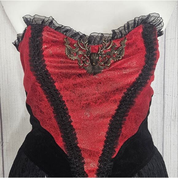 Devil Fashion Steampunk Basque Corset Top with Lace Skirt & Bustle, size M/L - Picture 2 of 10